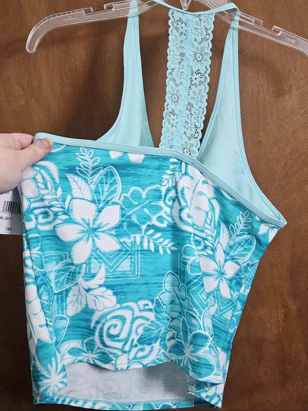 ZeroXposur Girls Plus XXL turquoise aqua tropical halter lace racerback swim top